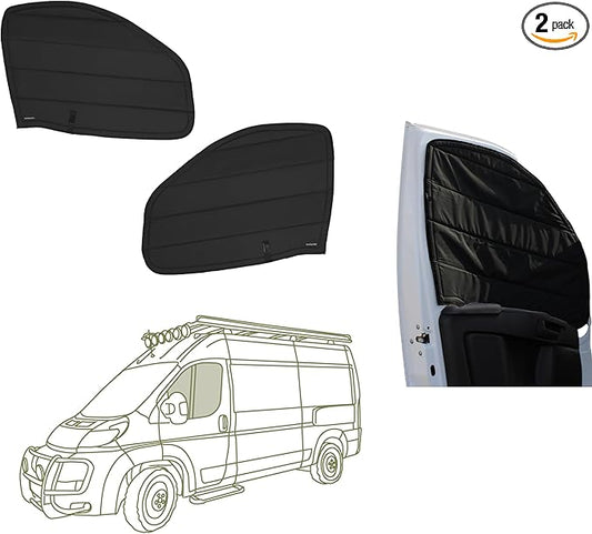 VanEssential Insulated Stealth Blackout Front Door Window Covers Designed for RAM Promaster Van Years 2014 to Current Model (Pair) - Black
