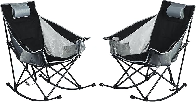 SUNNYFEEL Rocking Camping Chair 2 Pack, Outdoor Oversized Folding Lawn Chair with Pocket, Heavy Duty for Outdoor/Picnic/Lounge/Patio, Portable Camp Rocker Chairs with Carry Bag