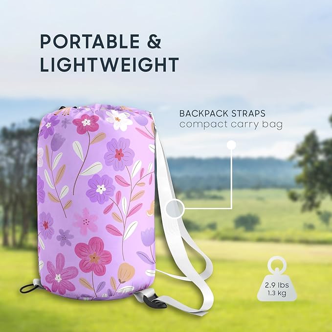 Wake In Cloud - Kids Sleeping Bag for Girls Toddlers, Camping in Warm Cold Weather, Backpacking Lightweight Compact Outdoor Liner for 3 Seasons, Deer Floral Garden