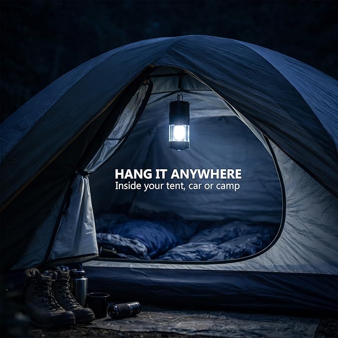 Solar & Rechargeable LED Camping Lantern - IP55 Waterproof, Hanging Hooks, Power Bank, Magnetic Base, Bright & Portable - Campervan, Camper, Hiking, Outdoor, Power Outage