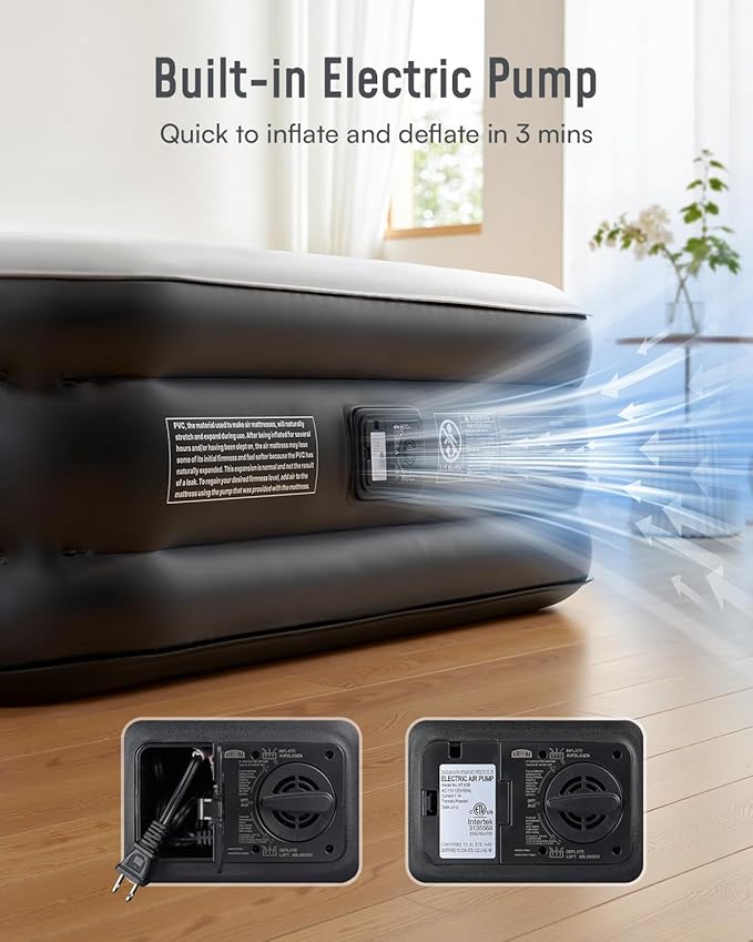Airefina Air Mattress Full with Built in Pump, Comfort 18" Raised Inflatable Mattress, Upgraded Vertical Beams Blow Up Mattress Air Bed with Carry Bag for Guest Home, Colchones Inflables 700 lbs Max