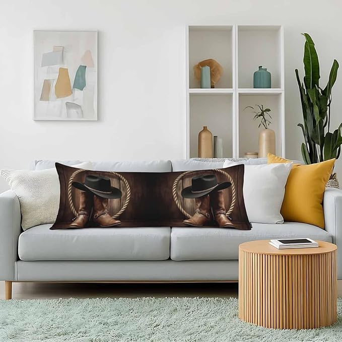 Decorative Body Pillow Covers 20x54inch Cowboy, American Western Cowboy Boots Super Soft Body Pillow Case Cushion Cover Wrinkle Fade Body Pillowcases for Bed/Sofa/Couch/Patio/Balcony
