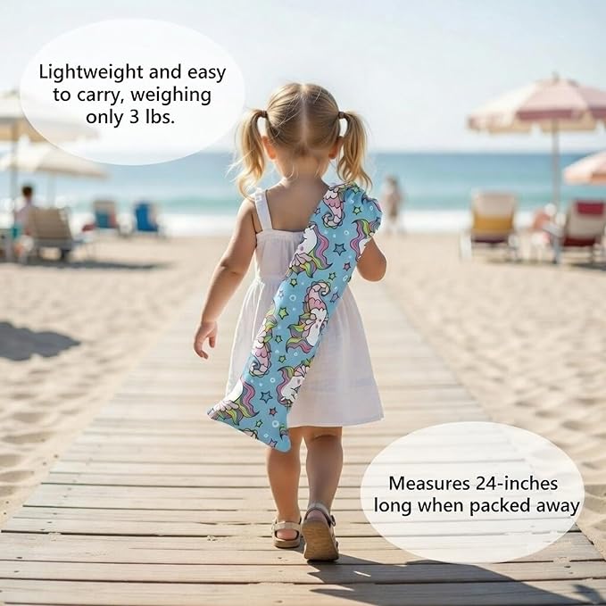 Emily Rose Sea Unicorns Kids Folding Camp Chair – Lightweight Portable Toddler Beach Chair Ages 2-7 with Safety Lock, Cup Holder & Carry Case, 125 lb Capacity for Girls Outdoor Adventures