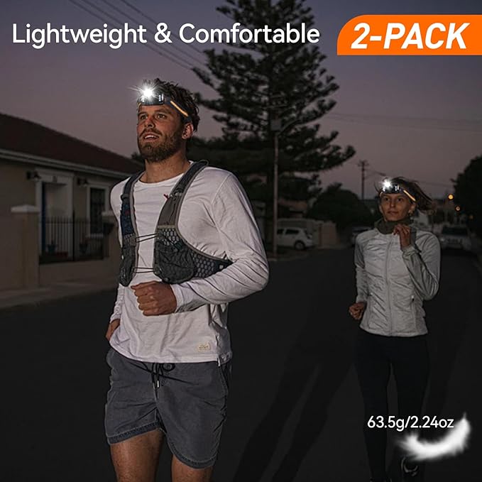 VAVOFO 2-Pack LED Headlamp Flashlight, 500 Lumen Rechargeable Waterproof Outdoor Headlight with Bright White +Red Light, Stepless Dimming, Lightweight, Adjustable Headband, 5 Modes for Camping