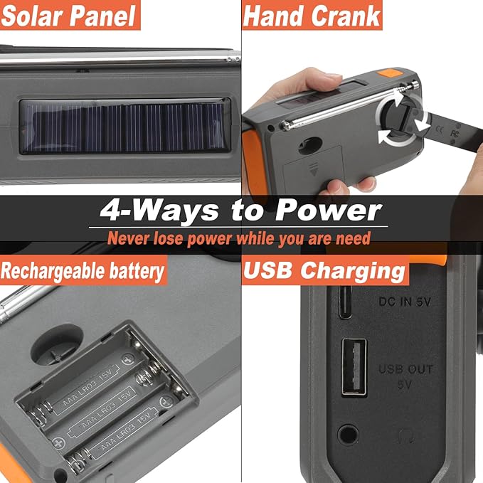 7400mWh Solar Hand Crank Emergency Weather Radio, NOAA AM FM Portable Radio with Flashlight, SOS Alarm, Digital Display & Phone Charger for Hurricane, Survival, Camping & Outdoor Emergencies