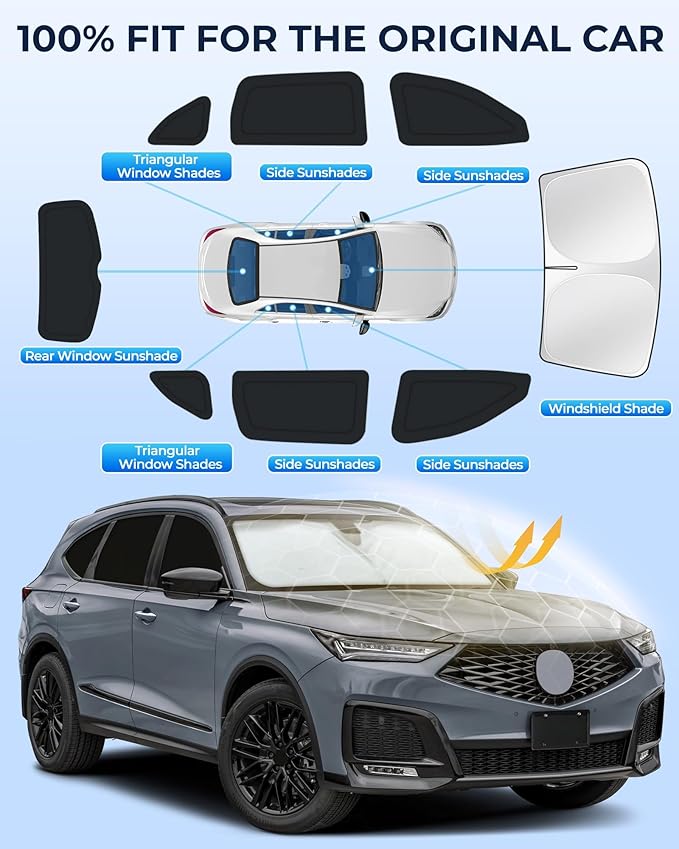 for Acura MDX 2021-2026 Car Window Shades, 8pcs Privacy Sun Shade Set for Front Windshield Side and Rear Windows, Full Window Covers Keeps Vehicle Cool for Camping Napping