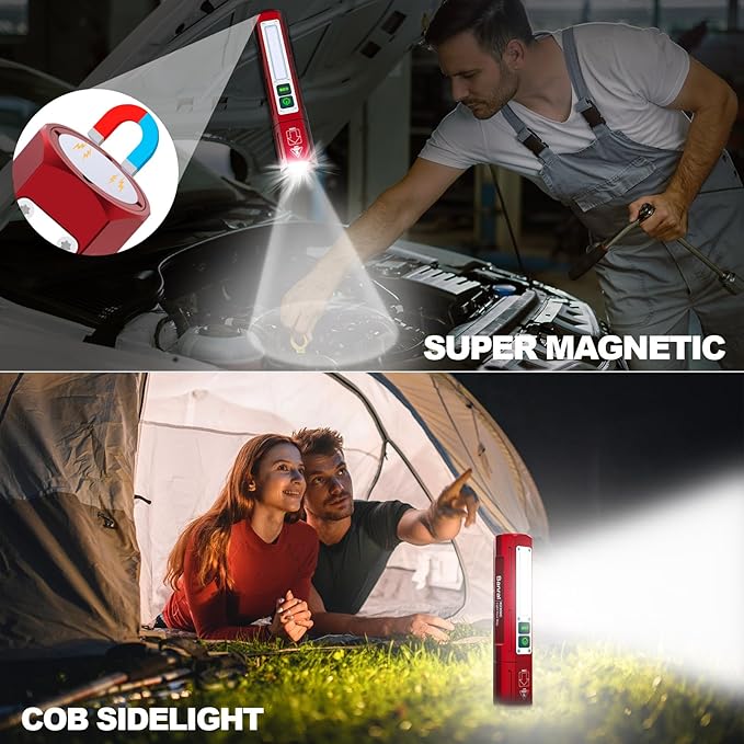 Banral Rechargeable Flashlights High Lumens - Super Bright Small Pocket Magnetic Flashlight, 8 Modes LED Tactical Flash Light, Dual Button Powerful Flashlight for Camping (2, Red)