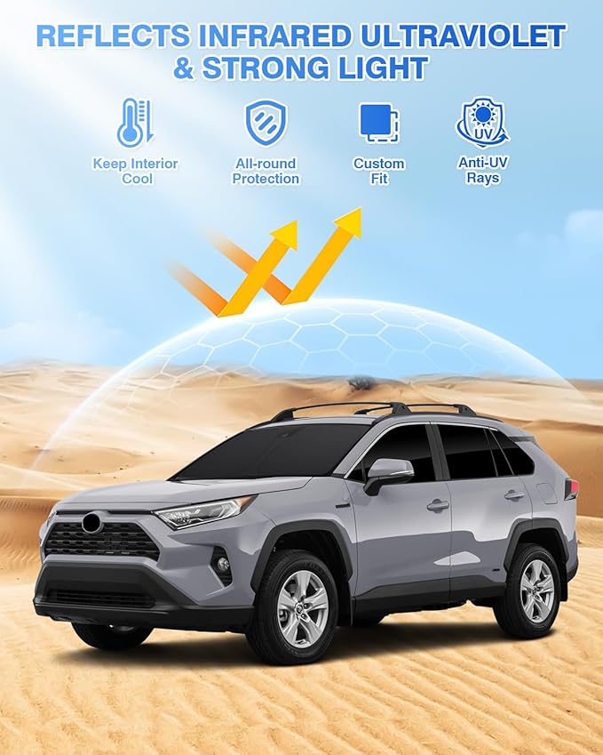 Canvcle Window Shades for Toyota RAV4 2019-2025 Accessories Windshield Sun Shade Side Rear Window Covers Sunshade Sun Visor Shield Privacy Protection for Camping Keep Vehicle Cool Black 8PCS