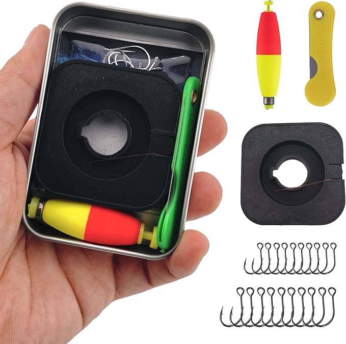 Mini Survival Fishing Kit–Compact Emergency Gear for Camping,Hiking,Bushcraft,Backpacking Small Tackle Box with Hooks,Line,Tools