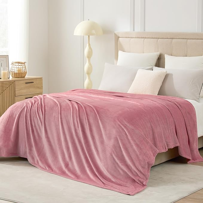Hansleep Fleece Dusty Rose Throw XL Blanket, Super Soft Flannel Fuzzy Plush Cozy Blanket for All Seasons, Dusty Rose, Throw XL 50x70 Inches
