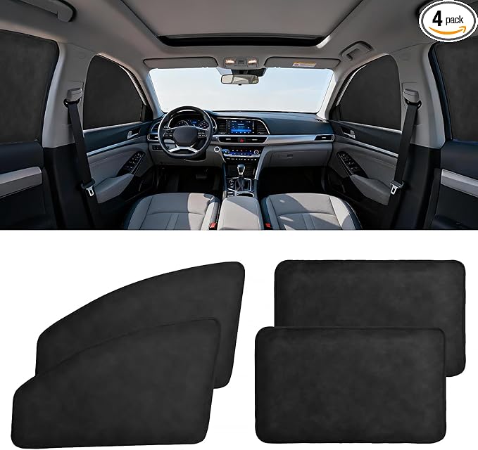 XCBYT Suede Car Window Shades for Side Windows, 4-Pack Ultra-Soft Magnetic Car Curtains, 100% Light Blocking Window Covers for Privacy, Baby Care, Camping & Road Trips
