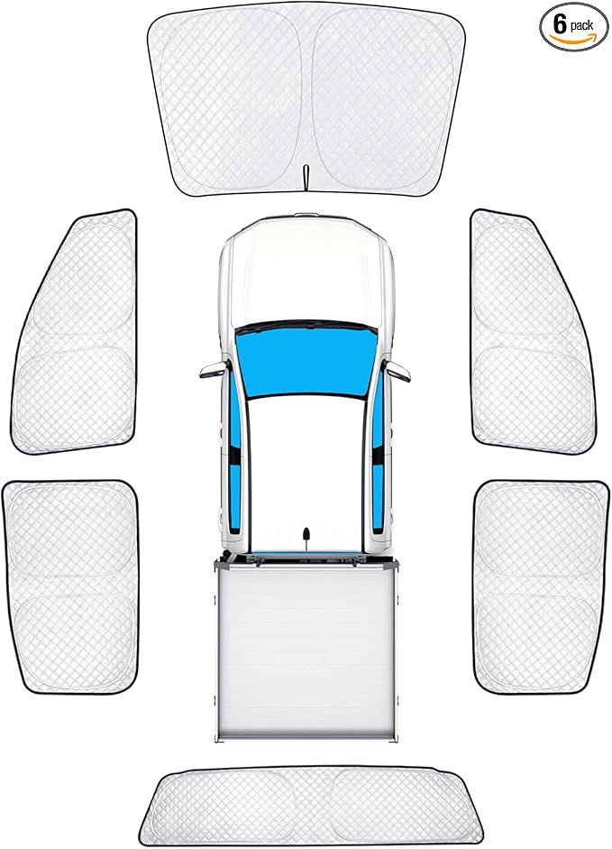 KMF 6pcs Thicken Sun Shade for Ford Ranger 4Door 2019-2025 Accessories, Full Car Window Covers Sunshade for Windshield Side Rear, UV Block and Privacy Blackout for Camping Outdoor