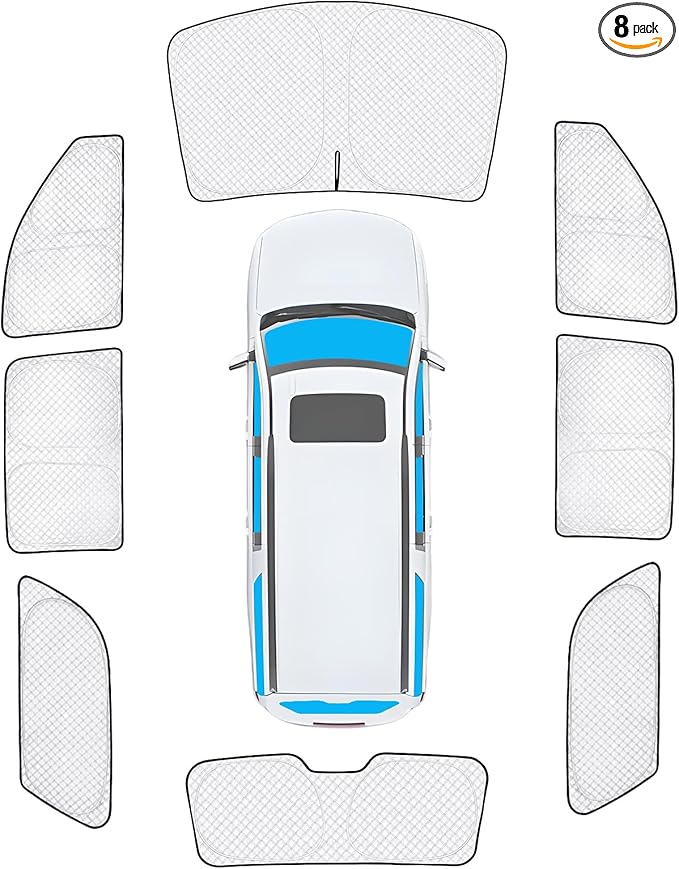 KMF 8pcs Thicken Sun Shades for Chevrolet Chevy Suburban 2021-2026 Accessories, Car Full Window Covers Sunshade for Windshield Side Rear, UV Block and Blackout Privacy for Camping Outdoor