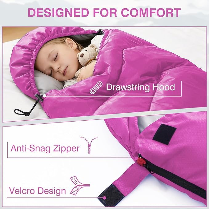 Sleeping Bag 4 Seasons Adults & Kids for Camping Hiking Trips Warm Cool Weather,Lightweight and Waterproof with Compression Bag,Indoors Outdoors Activities