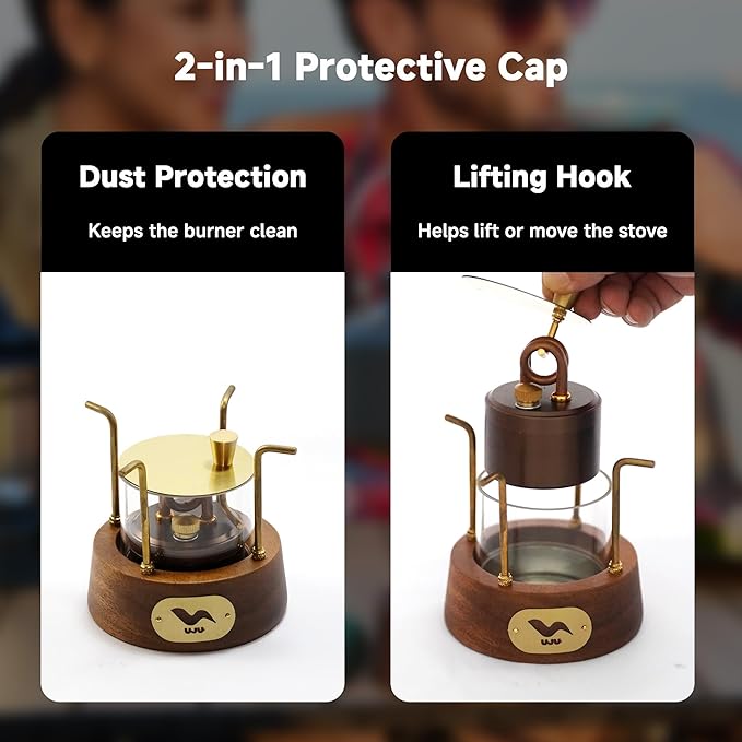 UJU Portable Alcohol Camping Stove Set with Wooden Base and Storage Bag, Wind-Resistant Outdoor Cooking Stove for Camping, Hiking and Travel