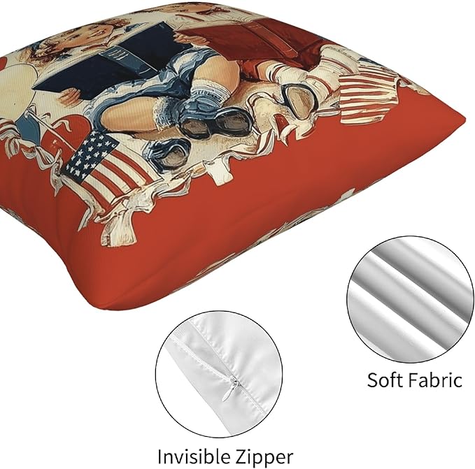 4th of July Patriotic Vintage Throw Pillow Covers 18 X 18 Inch Set of 4 Decorative Cushion Cover Home Decor for Sofa Chair Couch Bedroom Living Room