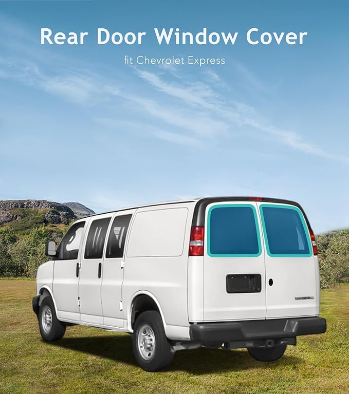 Extra-Thick Rear Door Window Covers(Pair) for Chevy Express/Gmc Savana Van Van, Magnetic Insulated Blackout Window Sunshade, Foldable Design, AllSeasonGuard Pro