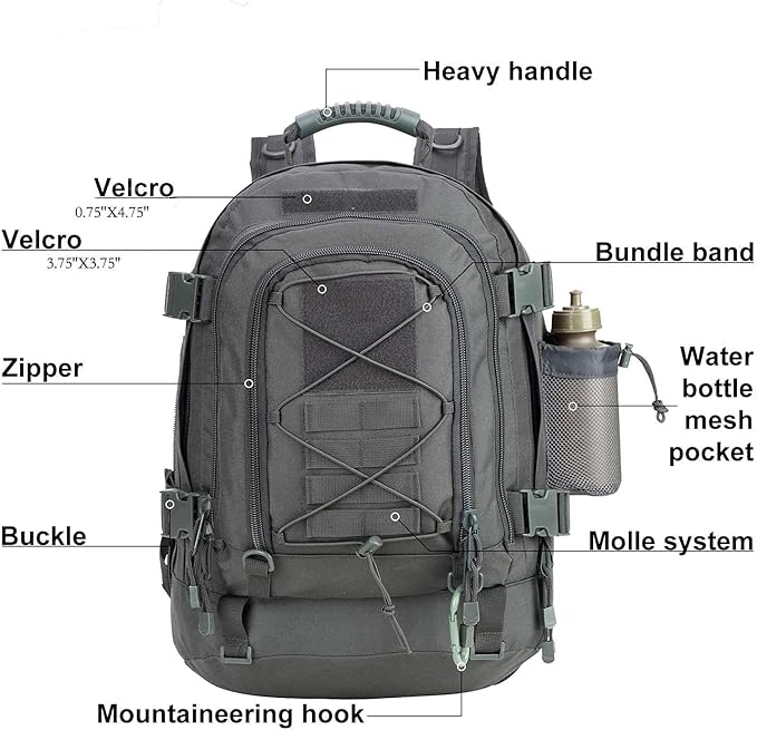 Miramrax Tactical Backpack Military Hiking Daypack - Molle Backpack for Men 3 Day Assault Pack Bug Out Bag for Camping (Grey)