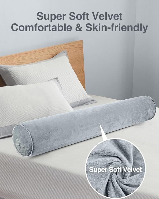 Luxtude Inflatable Body Pillow for Adults Kids, Travel Body Pillow with Soft Velvet, 35Inch Long Bolster Pillow for Bed, Round Cervical Roll Cylinder Pillow for Sleeping, Back, Neck etc.