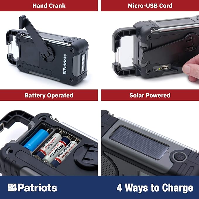 4Patriots Liberty Band Emergency Solar Radio: NOAA Weather Radio with Solar Panel & Power Bank