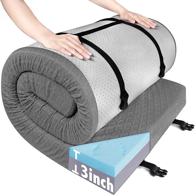 Memory Foam Camping Mattress Pad 3 Inch Thick, Portable Sleeping Pad with Waterproof Cover, Portable Roll Up Cot Mattress Pad Floor Mat for Travel Truck Bed Tent 72" x 24"x 3"