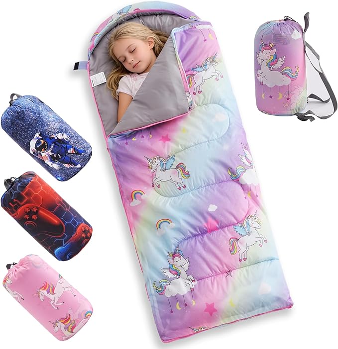tuphen Kids Sleeping Bag - 50-77℉ 3-Season Waterproof Sleeping Bag for Boys & Girls, Lightweight 2.2 lbs Camping Gear with Compression Bag Ideal for Camping, Hiking, Indoor