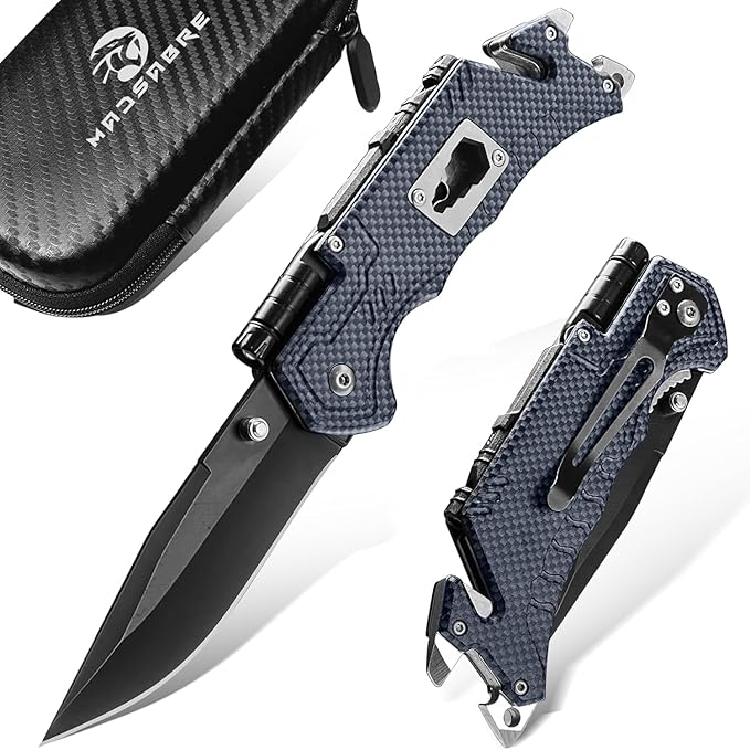 MADSABRE Multitool Pocket Knife with Clip and Case, 8-in-1 Folding Knives with Glass Breaker, Bottle Opener, Wrench, EDC Multitool Knife for Camping, Survival, Gifts for Men