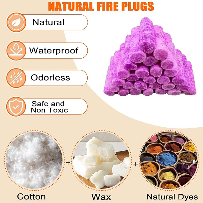 E500 Fire Plugs Emergency Fire Starters, 50 Count Waterproof Fire Plugs for Survival Kits, Power Outages, Camping & Outdoor Use