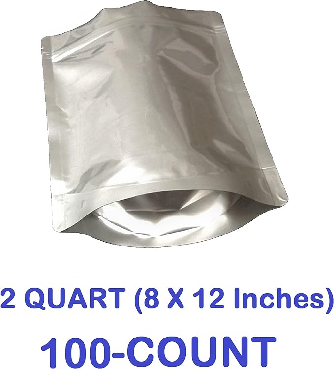 7 Mil Zip Top Mylar Bags Stand Up Gusseted Pouch in Multiple Sizes (100, 2 QUART 8 x 12 inch)