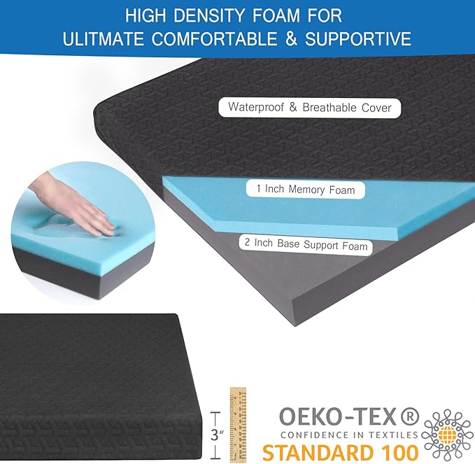 Memory Foam Camping Mattress Pad 3 Inch Thick, Portable Sleeping Pad with Waterproof Cover, Portable Roll Up Cot Mattress Pad Floor Mat for Travel Truck Bed Tent 72" x 24"x 3"