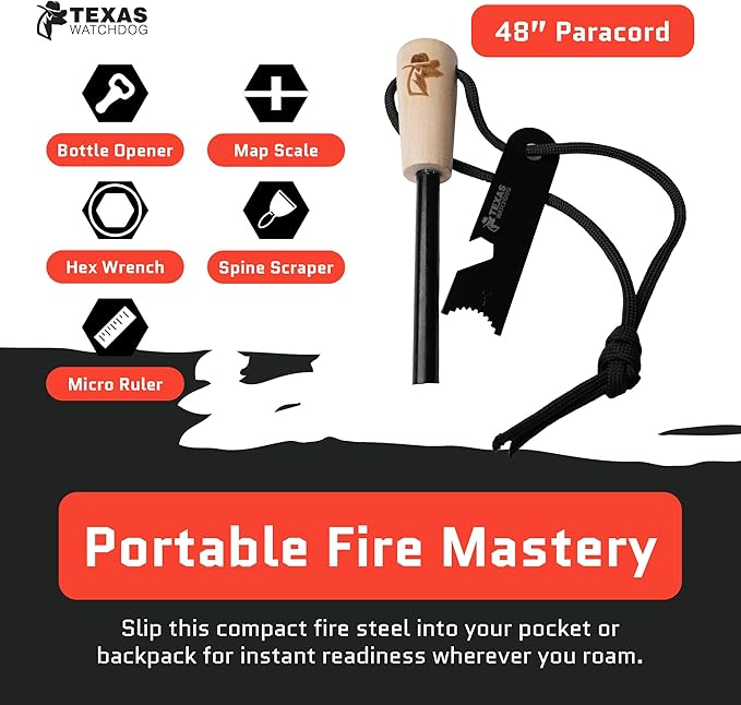 Ferro Rod Fire Starter Kit - Reliable Rod & Flint Steel for Camping Essentials, Durable Fire Rod Produces Hot Sparks, Quality Firestarter Rods for Survival