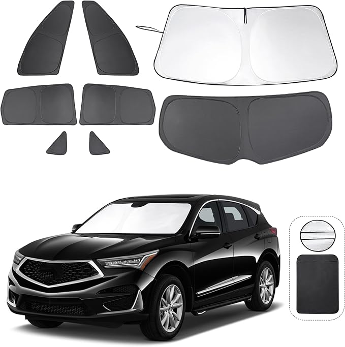 8PCS Windshield Sun Shade Set Custom Fit for 2019-2024 2025 2026 Acura RDX Accessories Foldable Sunshade Side Rear Window Shade Cover Full Set Privacy Protection Keeps Car Cool