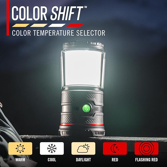 COAST EAL35R 1000 Lumen Voice-Controlled LED Emergency & Camping Area Lantern with Warm, Cool White, Day, Red & Red Flashing Mode, Power Bank Functionality - Black