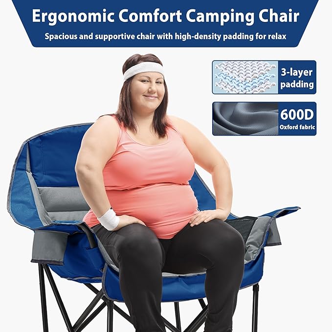 Youtanic Oversized Camping Chair, Portable Folding Camping Chairs with Side Pocket, Cup Holder and Carry Bag, Heavy Duty Outdoor Camping Chairs for Adults, Fishing, Sports, Trip, up to 400lbs, Style 6