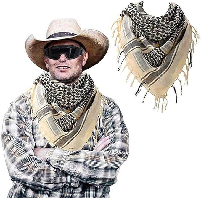 Luxns Military Shemagh Tactical Desert Scarf / 100% Cotton Keffiyeh Scarf Wrap for Men And Women