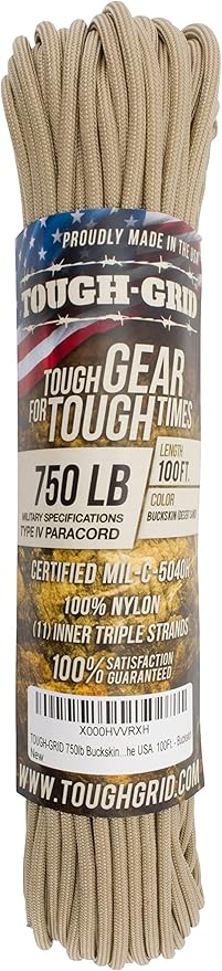 TOUGH-GRID 750 Paracord Military Grade Nylon Rope - Type IV Mil-Spec Made in USA - Tactical Survival Cord