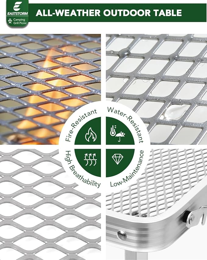 Small 2ft Folding Table with Carry Handle, Adjustable Height 10.6" or 22", Silver Metal Mesh, Portable & Compact Indoor/Apartment/Card/Side/Grill Table, 23.6"Lx15.8"W, Lightweight 4 lb, 66 lb Capacity