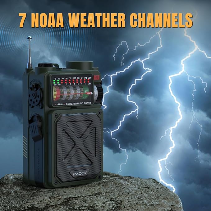 Raddy RE40 Portable Shortwave Radio FM/AM/SW/WB Receiver, 4000mAh Retro Emergency Radio with BT/USB/TF and NOAA Alerts, Pocket Radio with USB-C Rechargeable