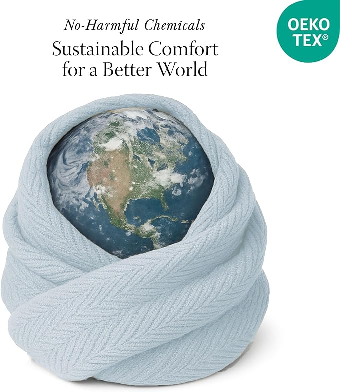 Threadmill Luxury Cotton Blankets for Queen Size Bed | All-Season 100% Cotton Queen Size Blanket | Herringbone Cozy, Soft Breathable Fall Thermal Blanket fits Full Size Bed | Light Blue