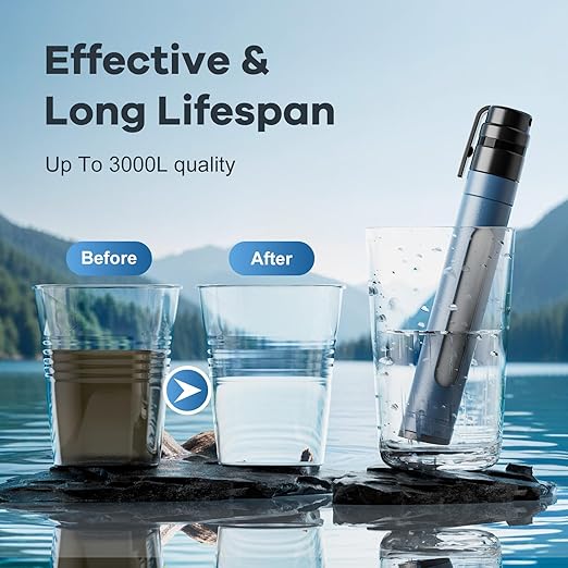 Water Filter Straw Survival Water Purifying Straws 0.001 Micron Filtration System with Transparent Window for Camping, Hiking, Travel, Backpacking Emergency Preparedness(3pc)