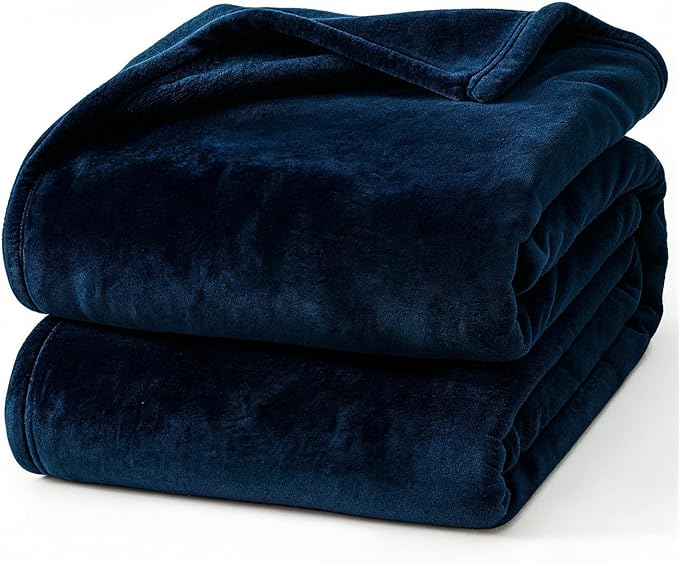 Hansleep Fleece Queen Blanket for Bed Fleece Navy, Queen Size Super Soft Flannel Fuzzy, Plush Cozy Blanket for All Seasons, Navy, Queen 90x90 Inches
