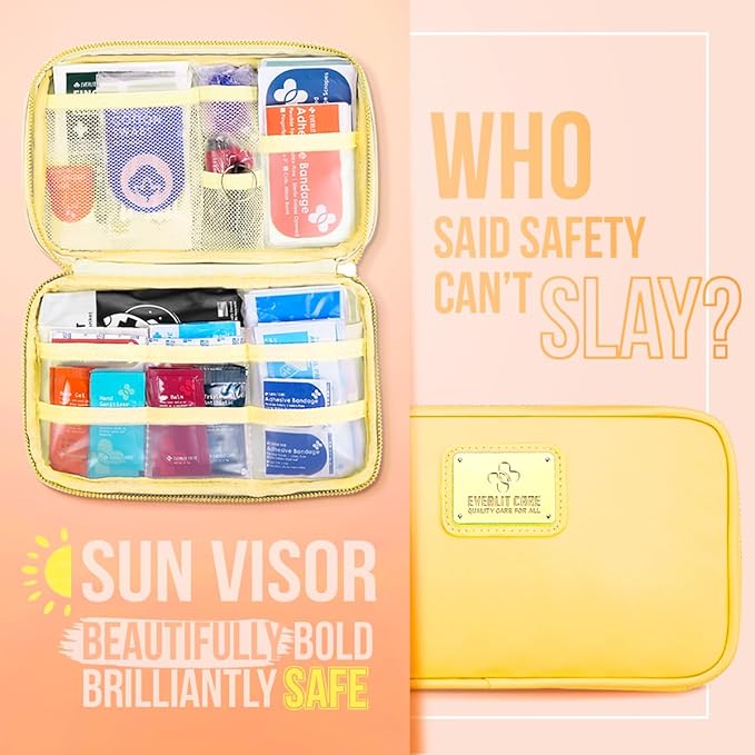 EVERLIT CARE Car First Aid Kit with Emergency Supplies Survival Gear Including Window Breaker Disposable Urine Bag Mountable Survival Kit for Family Travel in Car (Yellow)
