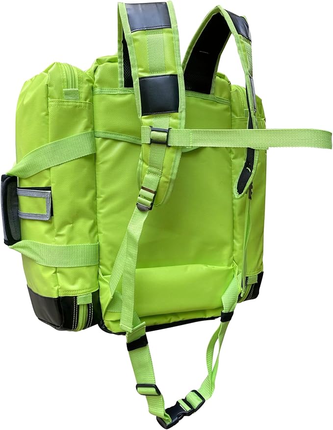 Kemp USA Ultimate EMS Backpack Neon Green Emergency Response Medical Bag Fluid Resistant Tarpaulin EMT Storage Fits BLS ALS Equipment D Tank Oxygen Cylinder Professional Field Use
