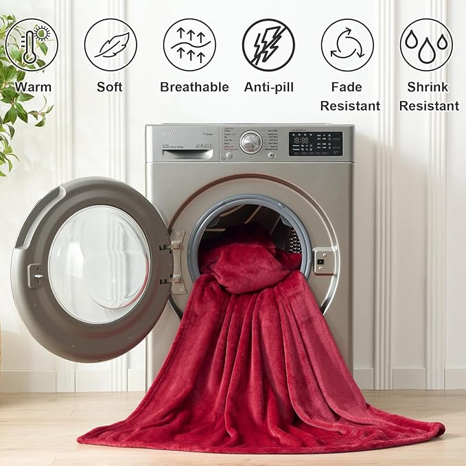 Hansleep Fleece Red Twin Blanket, Super Soft Flannel Fuzzy Plush Cozy Blanket for All Seasons, Red, Twin 60x80 Inches
