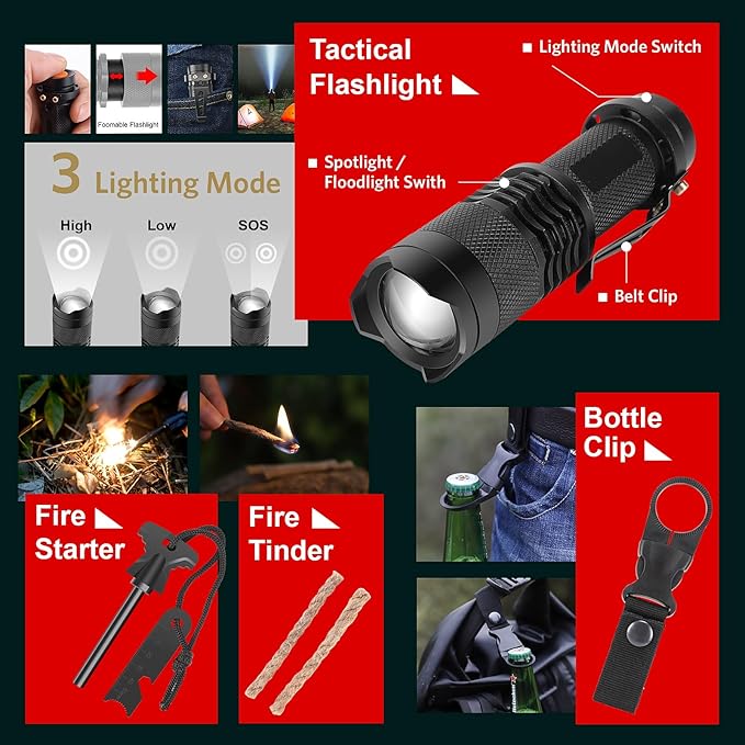 PIXATO Survival Kits, Survival Gear and Equipment 116-in-1, Emergency Kit with First Aid Kit, Tactical Pen, Fishing Kit, Headlamp for Camping, Hiking, Hunting, Gift for Mens