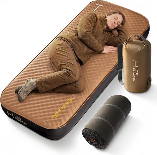 LOSTHORIZON Air & Foam Camping Mattress, Self-Inflating Sleeping Pad, 3" Thick, with Pump Sack, Slim Single
