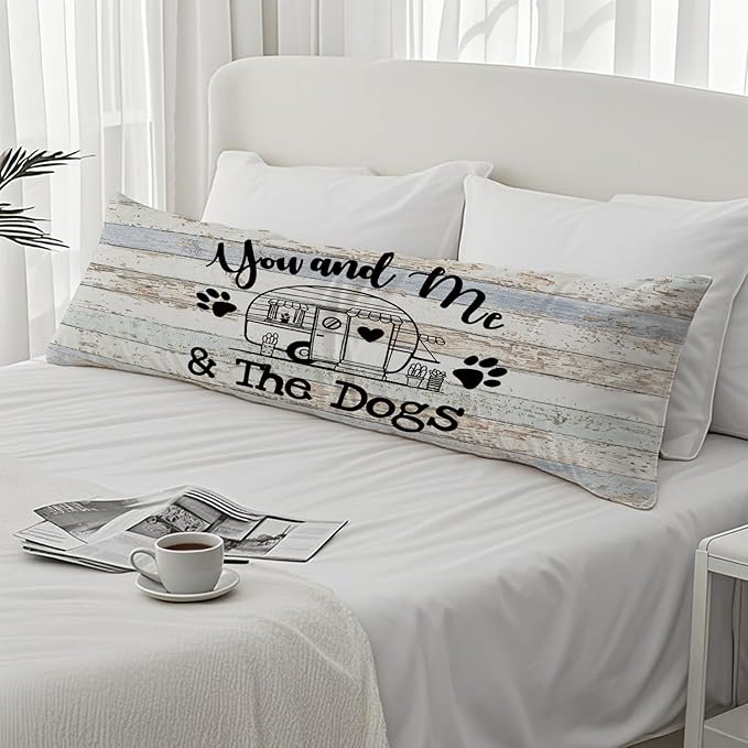 Rustic Camping 20x54 Body Pillow Cover, Camping Decor for Camper, Gifts for Campers Dog Lovers Women Men, You and Me the Dogs Decorative Long Body Pillow Cases for Bed Couch