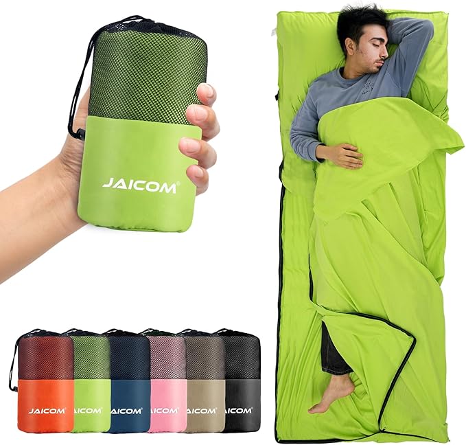 JAICOM Sleeping Bag Liner, Travel Sheets & Adult Sleep Sack, Ultralight and Portable Summer Sleeping Bag - Ideal for Backpacking, Hotels and Hostels, Business Trips, Camping
