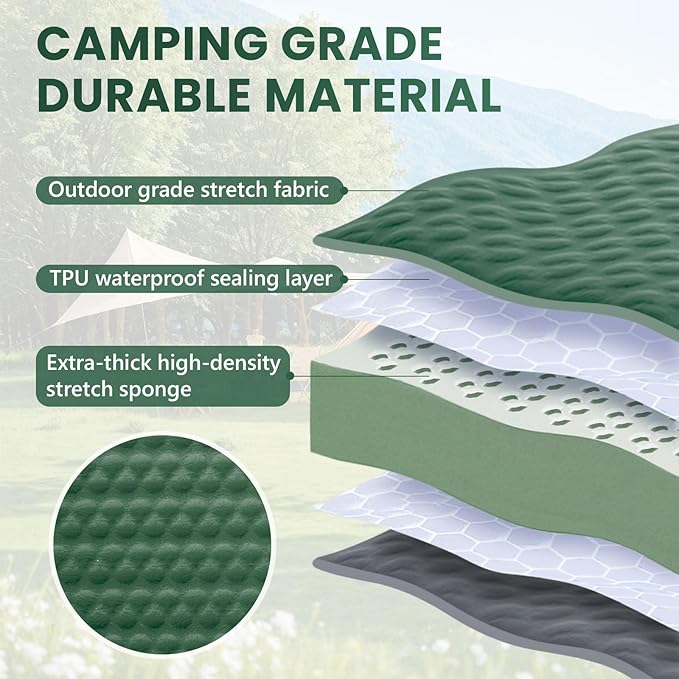 Self Inflating Sleeping Pad with Electric Pump 4 Inch Ultra Thick Memory Foam Sleeping Pad for Camping All Season Single Size Portable Automatic Inflatable Camping Mattress for Travel, Tent (Green)