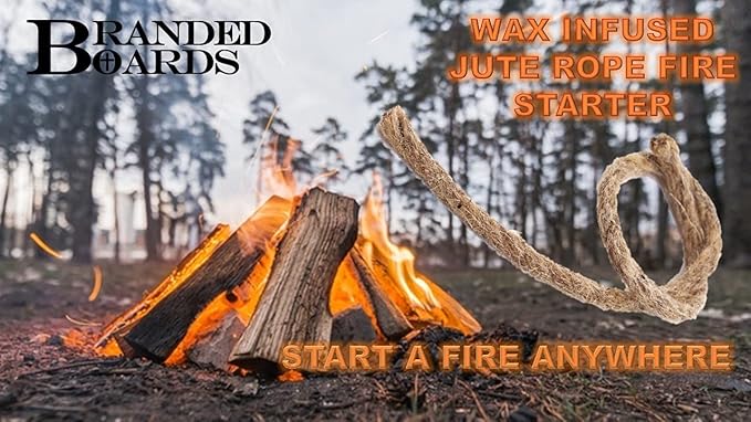 Bushcraft Fire Starter Kits. Ferrocerium Rod, Multi Tool Fire Striker, Waterproof Waxed Jute Rope Tinder, Survival Paracord, Emergency Whistle, Burlap Bag